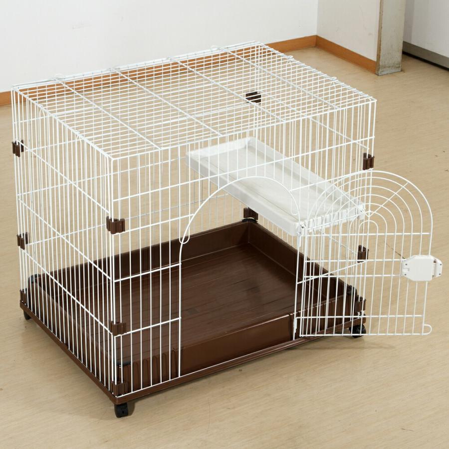 ジービー　猫用ケージ　ＦＷ−Ｃ１　ホワイト×ブラウン　キャスター付き　幅９１０×奥行き６４０×高さ７９０ｍｍ_1