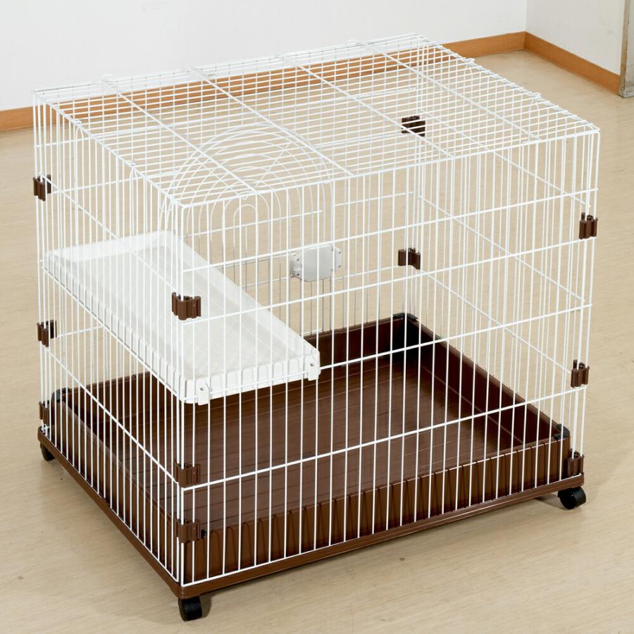 ジービー　猫用ケージ　ＦＷ−Ｃ１　ホワイト×ブラウン　キャスター付き　幅９１０×奥行き６４０×高さ７９０ｍｍ_3
