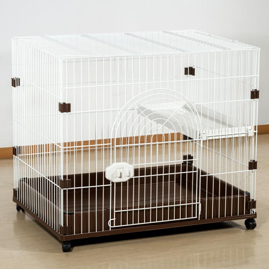 ジービー　猫用ケージ　ＦＷ−Ｃ１　ホワイト×ブラウン　キャスター付き　幅９１０×奥行き６４０×高さ７９０ｍｍ_4