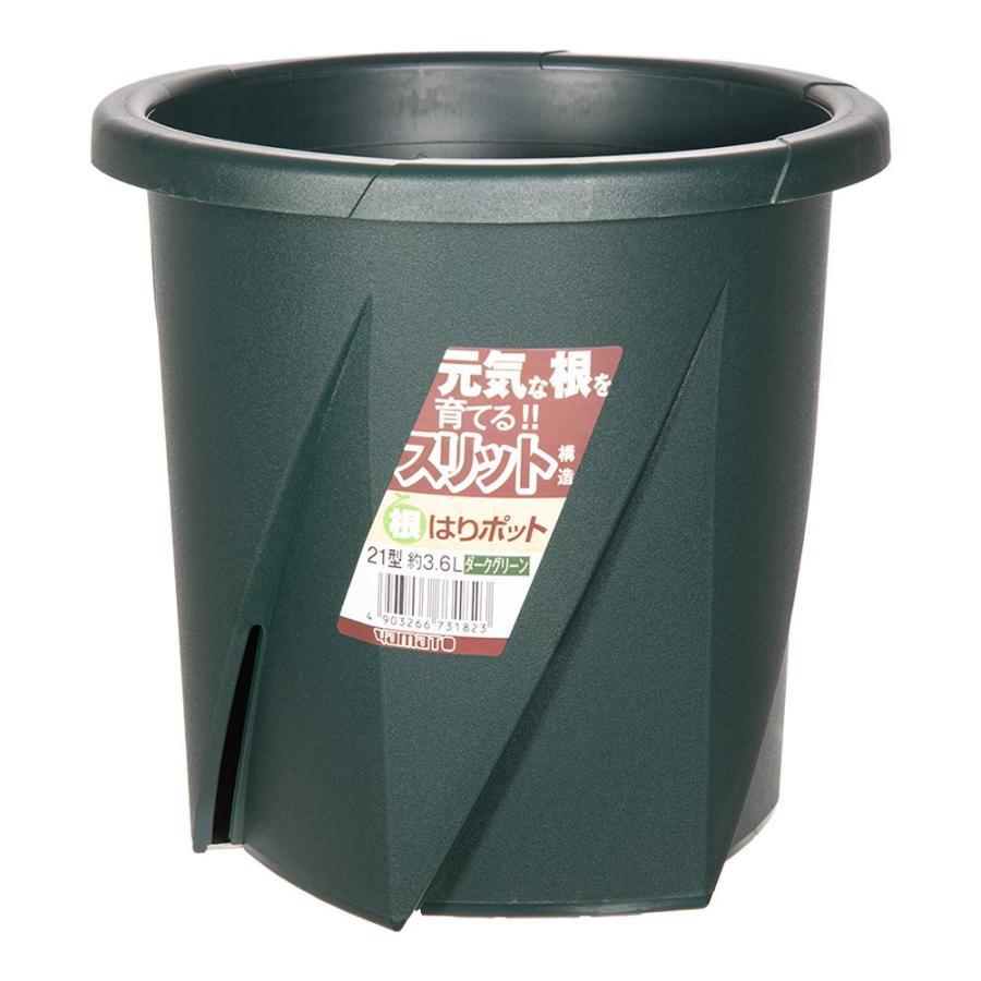 スリット鉢 大和プラスチック 根はりポット 21号 ダークグリーン