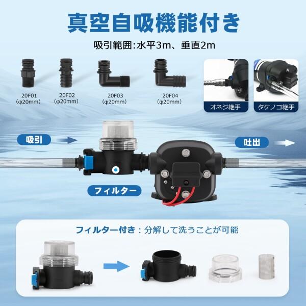 NEWTRY 給水 排水ポンプ ダイヤフラムポンプ 自吸式ウォーターポンプポンプ RV水道水ポンプ 自動_3