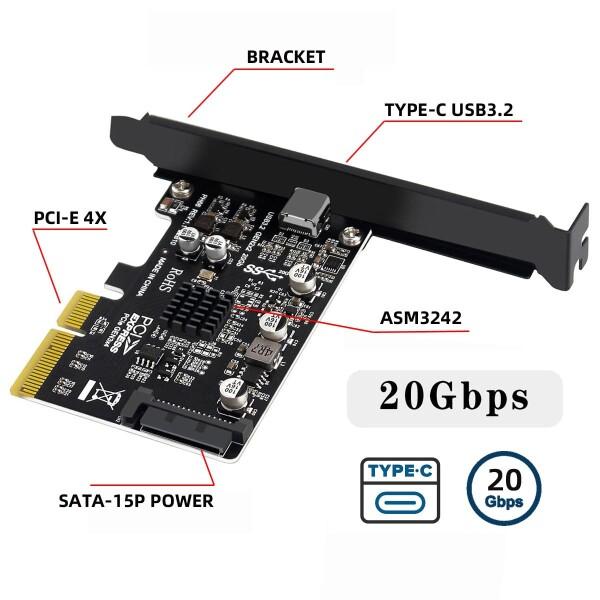 CYカードUSB 3.2 Gen 2 Type-C 20 Gbps USB-CからPCI-E 4 Xデスクトップボード用クイックアダプタ_1