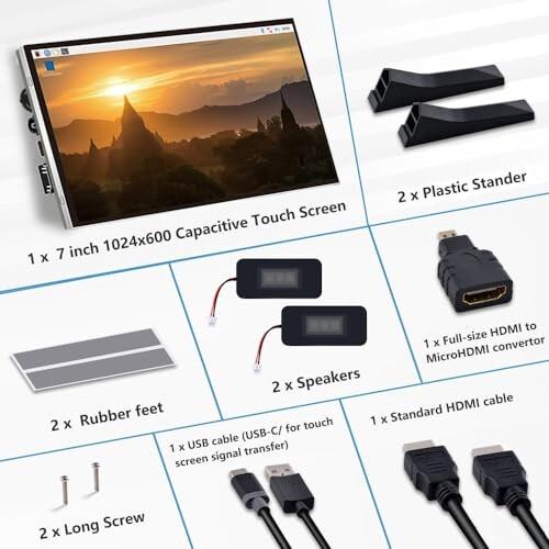 GeeekPi 7インチ タッチスクリーンディスプレイ 1024x600 IPS LCD HDMI