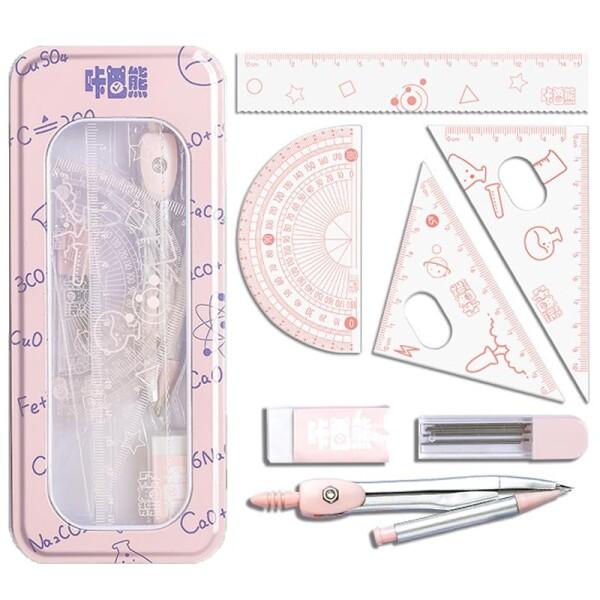 コンパス 三角定規 分度器 定規 半円分度器 文房具 学習用品 消しゴム 算数 持ち運びに便利 収納 の商品画像