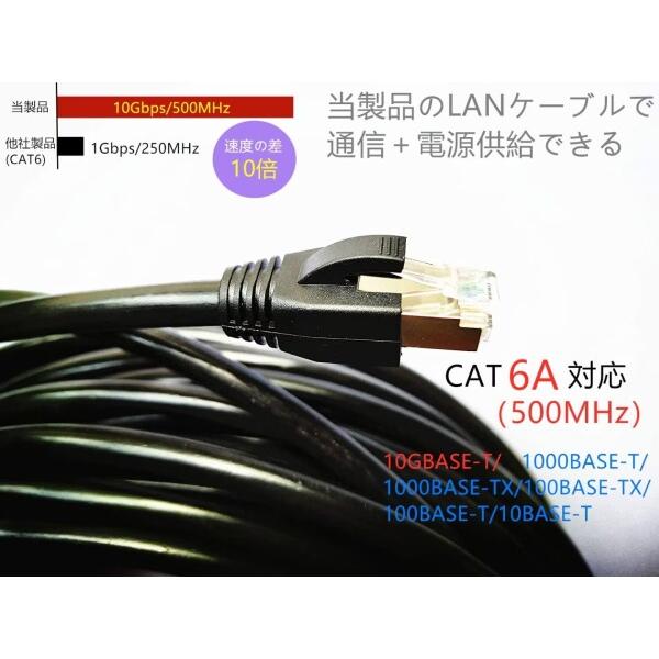 80M CAT6A 屋外 LANケーブル 屋外仕様 2重被覆 PoE対応 カテゴリー6A 屋外用 コネクタ付 インターネッ_2