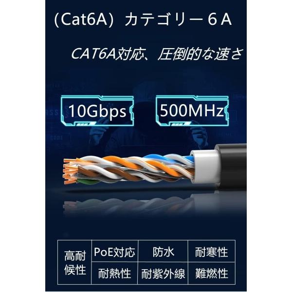 80M CAT6A 屋外 LANケーブル 屋外仕様 2重被覆 PoE対応 カテゴリー6A 屋外用 コネクタ付 インターネッ_4