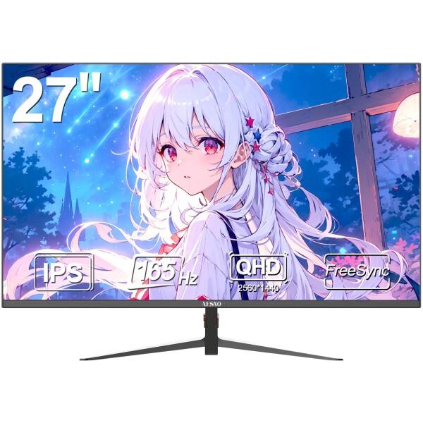 AESNO 27 インチ コンピュータ モニター QHD (2560x1440) 高速 IPS 