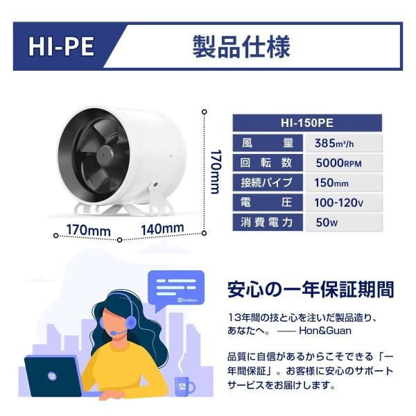 Hon&Guan ダクトファン 150mm 強力 無段階調速可能 金属ケース Hon&Guan ダクトファン 150mm 強力 無段階調速可能 金属ケース