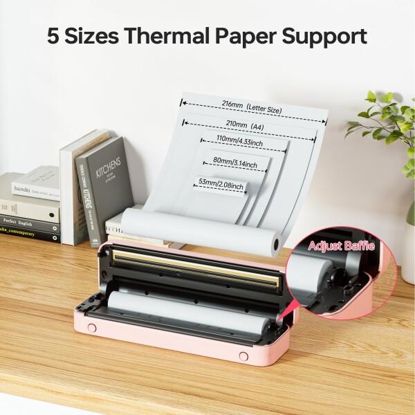 Phomemo M832ポータブルサーマルプリンタ、A4感熱紙対応、インクレス