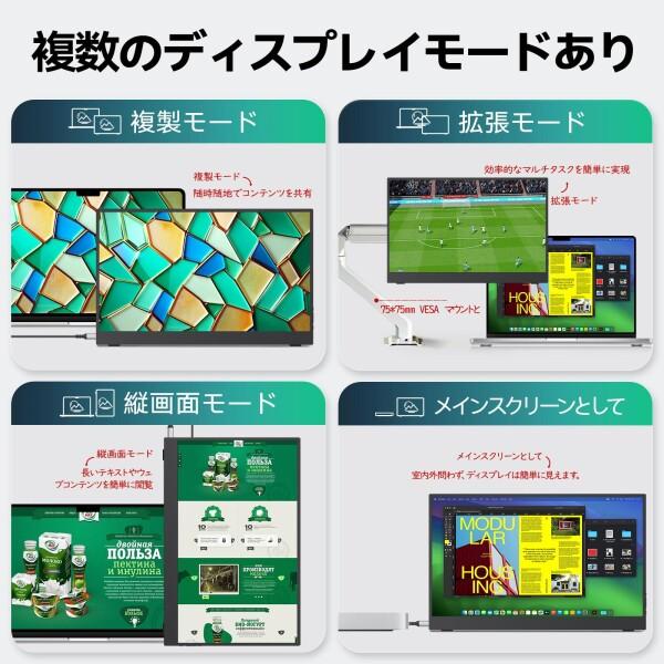 Intehill モバイルモニター 15.6 インチ 100% P3広色域 500 Nits 高