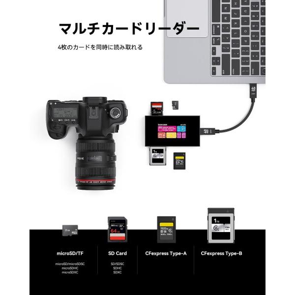 DOCKCASE 8-in-1 CFexpress Type B/Type Aカードリーダー タッチスクリーン搭載 UHS-II SD/microSDスロット、4K HDMの画像
