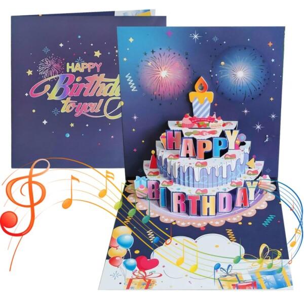 誕生日カード メロディ ライト付き ケーキ 3D 立体 バースデー カード グリーティングカード ポ の商品画像