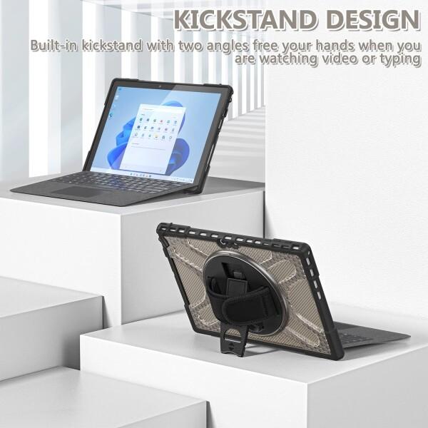 Surface Pro 7/ 6/ 5/Pro 4 ケース 耐衝撃 360°回転スタンド機能 