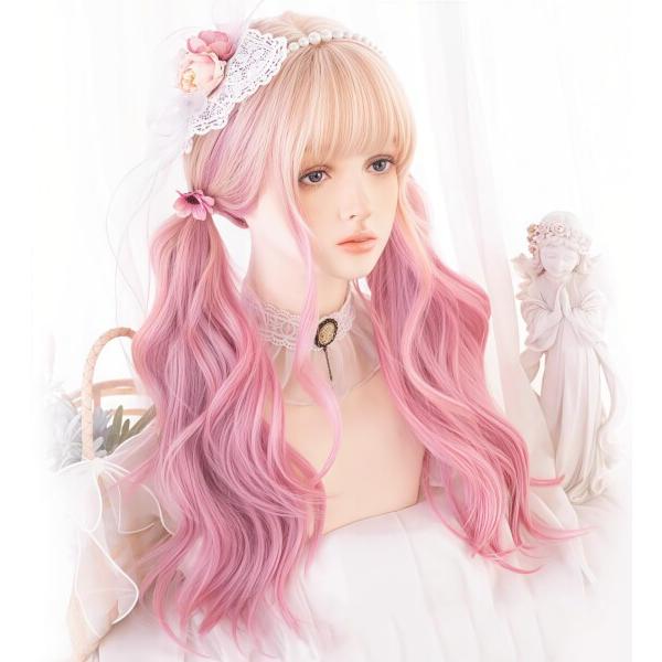 RyuuCos ロリータ かつら ロングヘア カール 巻き髪 ピンク ウィッグ