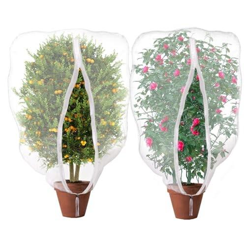 Neiang 植物保護カバー 防虫ネット プランター 2個 ファスナー付き 巾着式 目合1mm 水やり可能 防虫 の商品画像