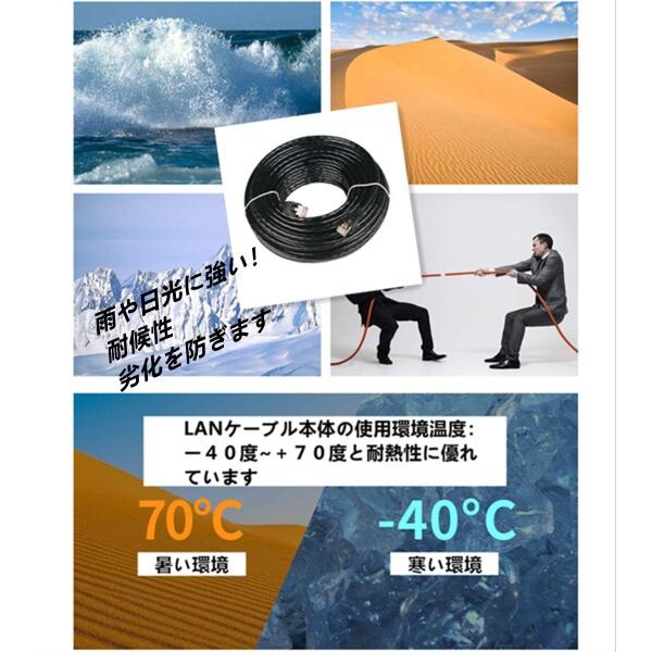 100m CAT5e 屋外仕様 2重被覆 LANケーブル 屋外用 POE対応 ランケーブル 難燃性 耐候性 高耐久 専用ピ_4