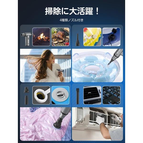 Smiling Shark 電動エアダスター， 超強力噴射 無段階風量調整 吸引機能付き 130000rpm風速 4種類ノズル_7