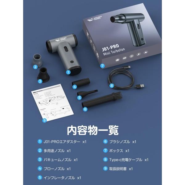 Smiling Shark 電動エアダスター， 超強力噴射 無段階風量調整 吸引機能付き 130000rpm風速 4種類ノズル_8