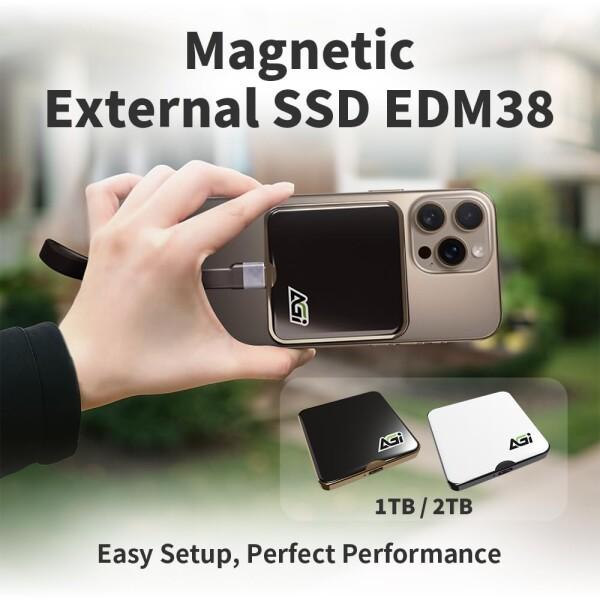 AGI 外付けSSD 2TB 黒 磁気 読み取り最大 2050 MB/秒 USB 3.2 Gen2x2 Type-C iPhone 15 Pro Max ProRes動画 直接保存の画像