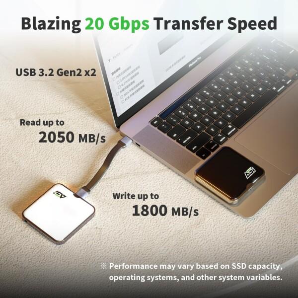 AGI 外付けSSD 2TB 黒 磁気 読み取り最大 2050 MB/秒 USB 3.2 Gen2x2 Type-C iPhone 15 Pro Max ProRes動画 直接保存の画像