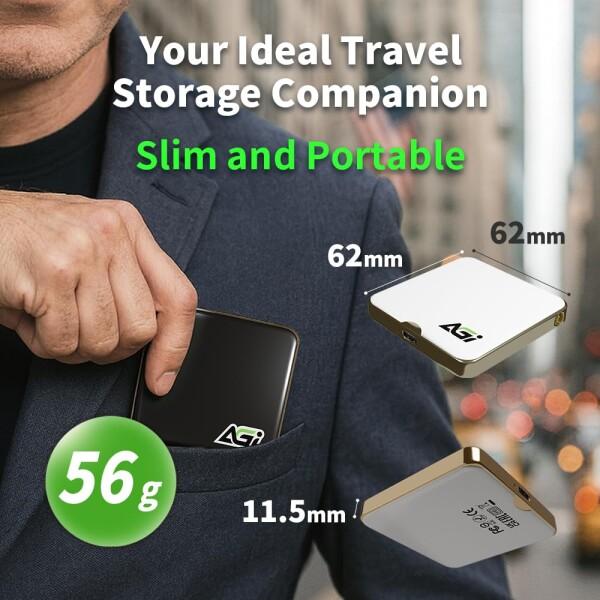 AGI 外付けSSD 2TB 黒 磁気 読み取り最大 2050 MB/秒 USB 3.2 Gen2x2 Type-C iPhone 15 Pro Max ProRes動画 直接保存の画像