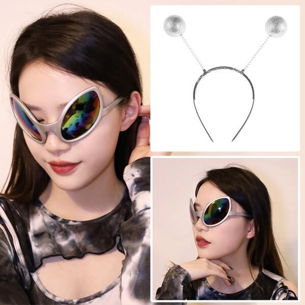 アースラカチューシャ　サングラスセット 4個セット 宇宙人サングラス エイリアン サングラス 触角カチューシャ