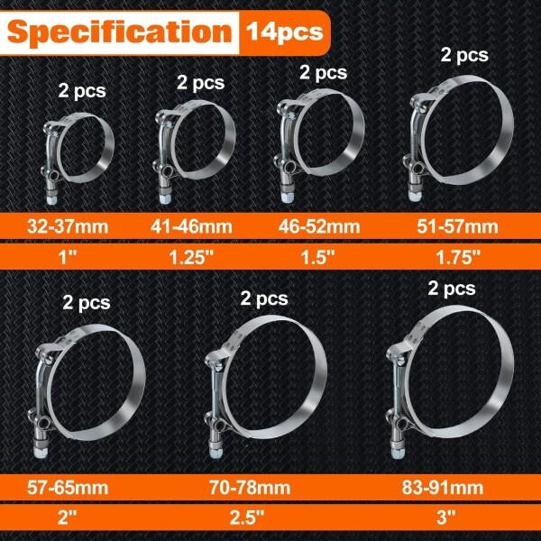 SPEEDWOX 14個入りセット Tボルトホースクランプ ターボ吸気