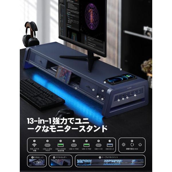 VAYDEER 金属製デュアルモニタースタンド 充電機能付き モニター