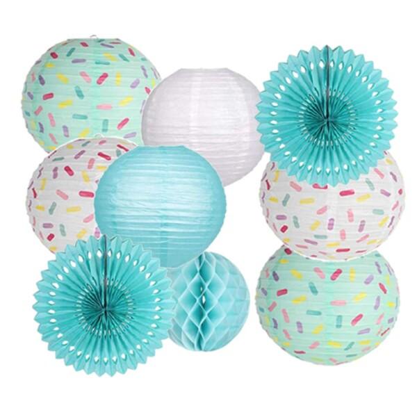 ドーナッツ紙提灯 ちょうちん ペーパーランタン 紙ランタン 9個セット 青 白 ハニカムボール ペ の商品画像