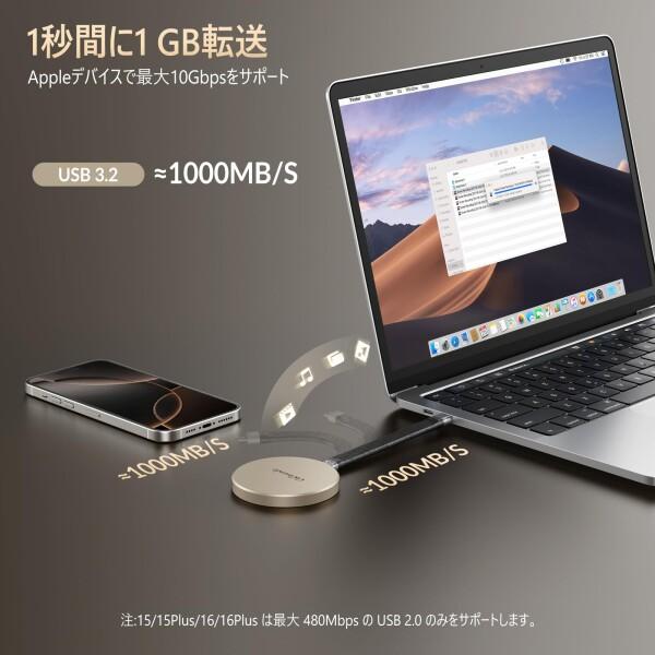 GiGimundo GQ20 2TB 外付けSSD磁気 マグネット付き 最大20Gbps高速2000 MB/s、丸型デザイン、高速ファイル