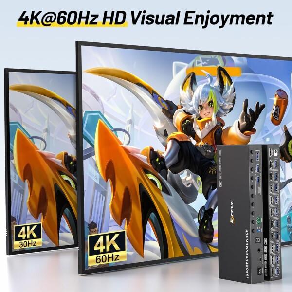 AIMOS HDMI KVM 切替器 4K@60Hz 10入力1出力 USB 3.0 EDID保持 音声