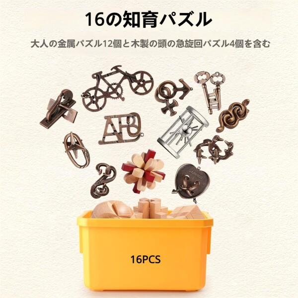 Tplook知恵の輪 知恵おもちゃ 16点セット 難易度6〜2 リングパズル