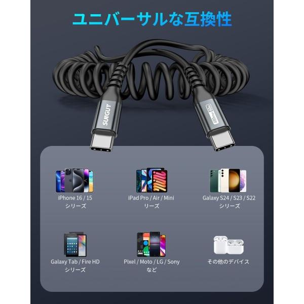 SUNGUY USB Type C ケーブル 60W 急速充電 0.4Mから1Mまで 伸びる PD