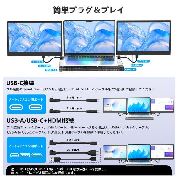 デュアルディスプレ トリプルモバイルモニター ポータブルモニター 14