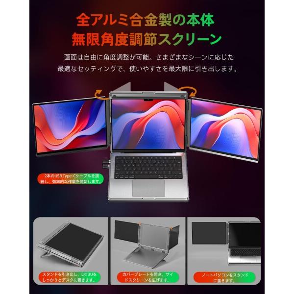 Intehill モバイルモニター 2画面 4K トリプルモニター 13.4インチ 非