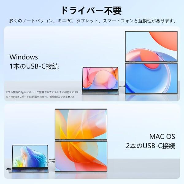 UPERFECT デュアル モバイルモニター 23.8インチ ドライバー不要 2画面