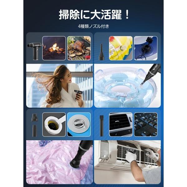 Smiling Shark 電動エアダスター， 超強力噴射 無段階風量調整 吸引機能付き 130000rpm風速 4種類ノズル_6
