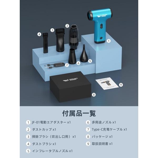 Smiling Shark 電動エアダスター JF01 PRO，超強風速 150000RPM吹き出し力 ダストカップ 無段階風量調整 長_6