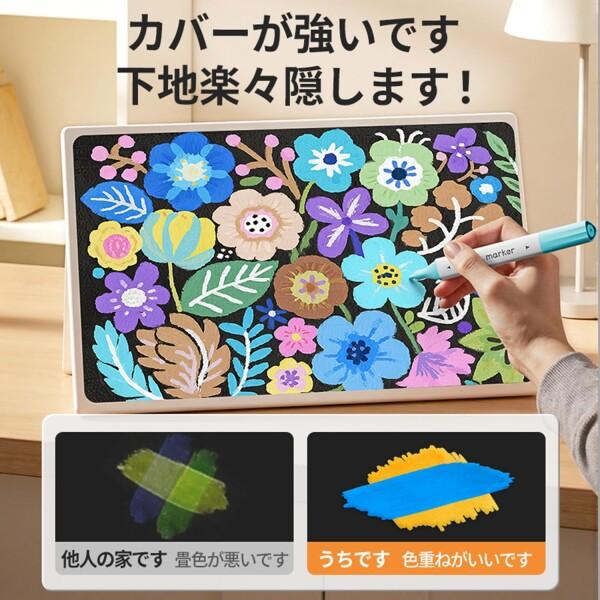 【絵画】50号 無題 花の絵 (アクリル絵具 蝋 油性マーカー) 極彩色 ENMY 80色セット アクリルマーカー 太細両端 イラストマーカー 水性