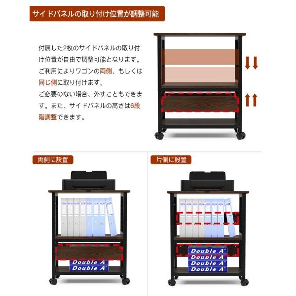 パソコンワゴン pcワゴン cpu 3段 キャスター付き 取っ手付き 高さ調節可能 サイド幅60 奥行き30 高の画像