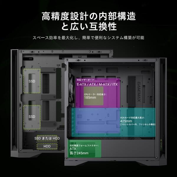 GAMEMAX PCケース ミッドタワー ゲーミング 強化ガラスサイドパネル