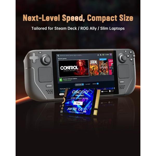 OSCOO 1TB M.2 2230 NVMe SSD， PCIe Gen4x4 内蔵SSD， 最大5200MB/s， 3D NAND， 放熱シール付き， Steam Deck， ASUS ROG Ally， Mic_1
