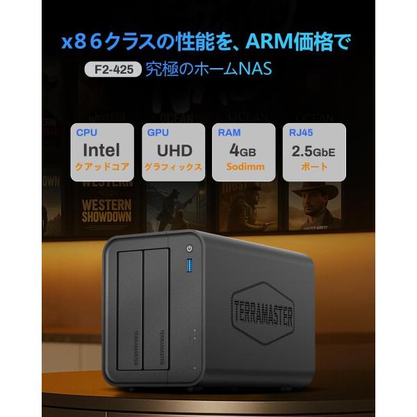 TERRAMASTER NASキット 2ベイ F2-425 デスクトップ Intel N5095 クアッドコアCPU 4GB DDR4 RAM、2.5GbE、USBポートの画像