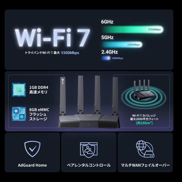 GL.iNet GL-BE9300(Flint 3) トライバンド Wi-Fi 7 ルーター