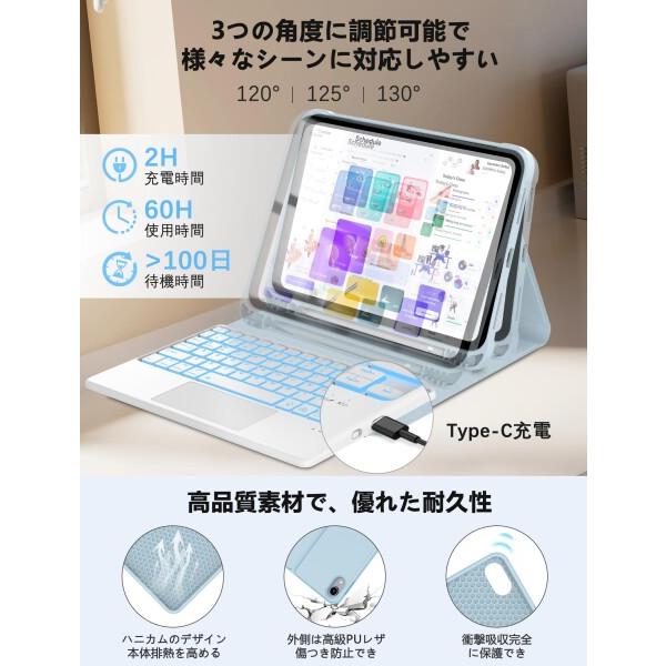 IVEOPPE iPad A16 11世代 キーボード タッチパッド付き ipad 10世代 10.9インチ ケース キーボード 軽量_6