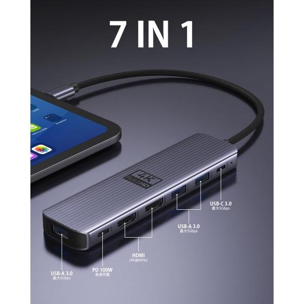 USB-C ハブ HDMI×2 4K/60Hz 7-in-1 HDMI変換 デュアルモニター 2画面