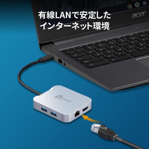 j5create USB C 5-in-1 ハブ - 4K60Hz HDMI 100W PD マルチハブ USB-A イーサネット2個 | Steam Deck MacBook ChromeBook XP_6