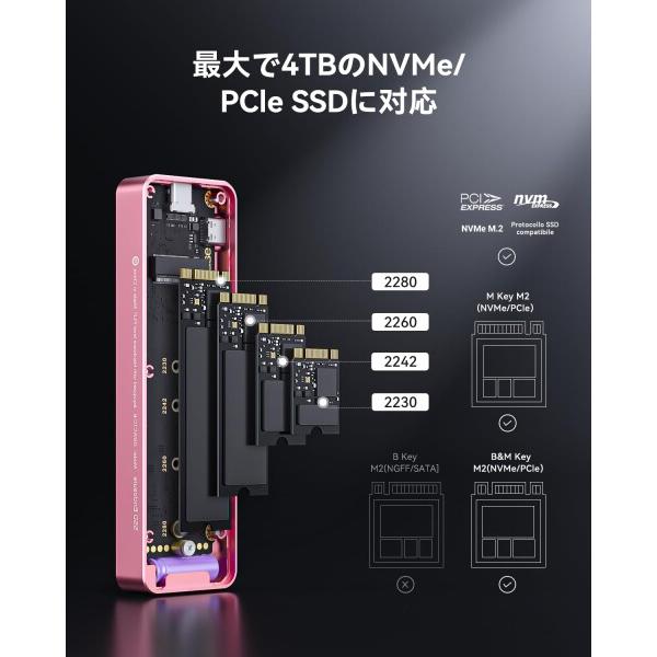DOCKCASE M.2 NVMe SSDケース USB 3.2 Gen 2 Type-C (10 Gbps) IPS液晶ディスプレイと10秒 電源保護(PLP) 2230/2242/2260_5