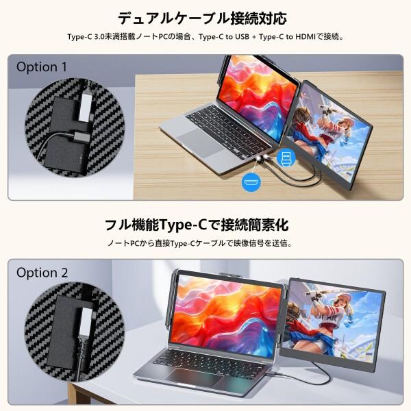Laptomo デュアルモニター 14インチ IPS モバイルモニターFHD 1080P