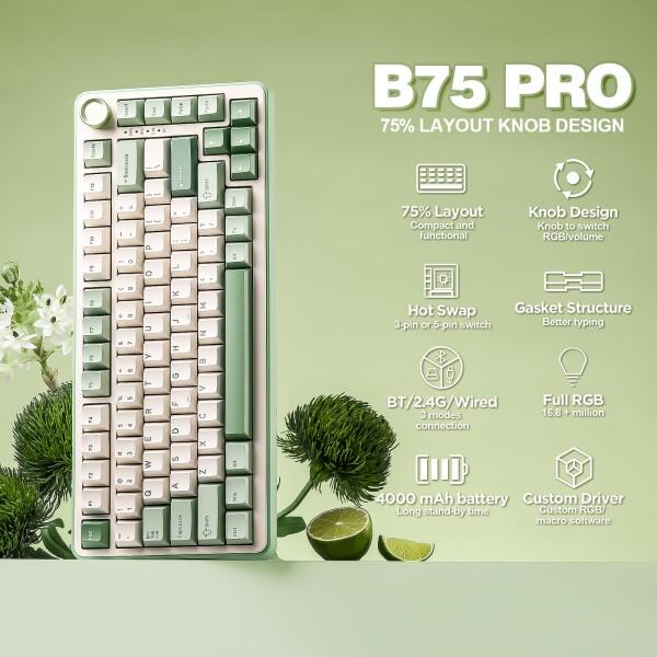 YUNZII B75 PRO 75% ガスケットゲーミングキーボード 無線メカニカル
